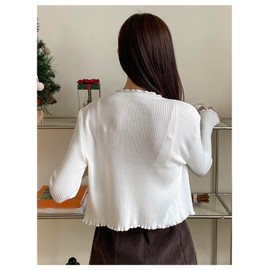 GORGLITTER Women's Knit Cardigan Open Front Button Down Crop Sweater Dressy Fashion Trendy 2025 White Medium