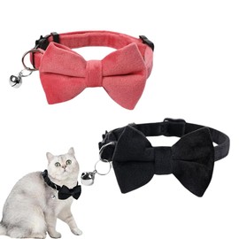 2 Stück Bling Heart Katzenhalsband mit Glocke, Katzenhalsband mit Glöckchen und Fliege verstellbar für kleine Welpen Sicherheitsfliege einfarbig verstellbares Kätzchenhalsband mit Sicherheitsgurt