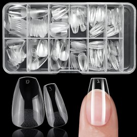 Lifextol 240pc Coffin Gel x Nail Tips Short Fake Nails for Press on Nails Clear Acrylic Nails Tips, 12 Sizes Full Cover Nail tips Coffin Soft Gel Nail Tips False Nails Extension Artificial Fingernail