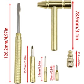 WYBDANS 6 in 1 Mini Multifunction Hammer,included Screwdriver Set Compact Hand Tool with Slotted Flat Head Phillips Screwdriver and Claw, Ideal for Watchmakers, Jewelers, and Eating Walnuts(Gold)