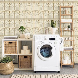 Ismoon Geometric Peel and Stick Wallpaper Beige/Gold Wallpaper Peel and Stick Modern Wall Paper Boho Contact Paper Removable Wallpaper Vinyl Self Adhesive Wallpaper for Living Room 16.1"X78.7"