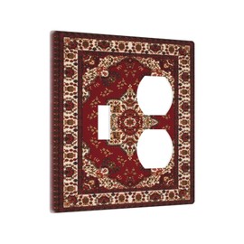 Yamxbfa Vintage Red Persian Rug Pattern 2 Gang Combination 1 Toggle/1 Duplex Light Switch Covers Decorative Gfci Wall Plate Covers Electrical Receptacle Switchplate for Bathroom Decor
