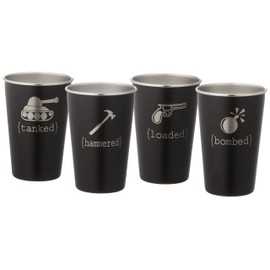 Loco Llama Stainless Steel Pints with Funny Sayings in Laser Etching (Black Men's, 4)