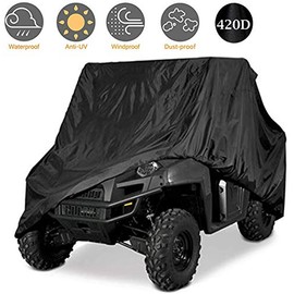 Waterproof UTV Cover,Heavy Duty Oxford Cloth for Polaris RZR Yamaha Can-Am Defender Kawasaki Ranger Cover 2-4 Passenger Black Protects 4 Wheeler Integrated Trailer System,115" x 60" x 75"