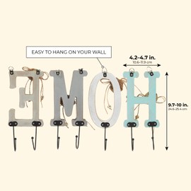 Juvale Wooden Letters Home Key Holder Farmhouse Wall Decor Set with 7 Pegs