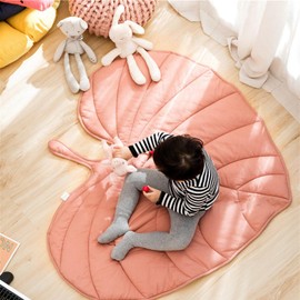 iFCOW Baby Nursery Rug Leaf Shape Cotton Crawling Mat Tummy Time Toddler Play Mat Machine Washable Room Decoration Cushion