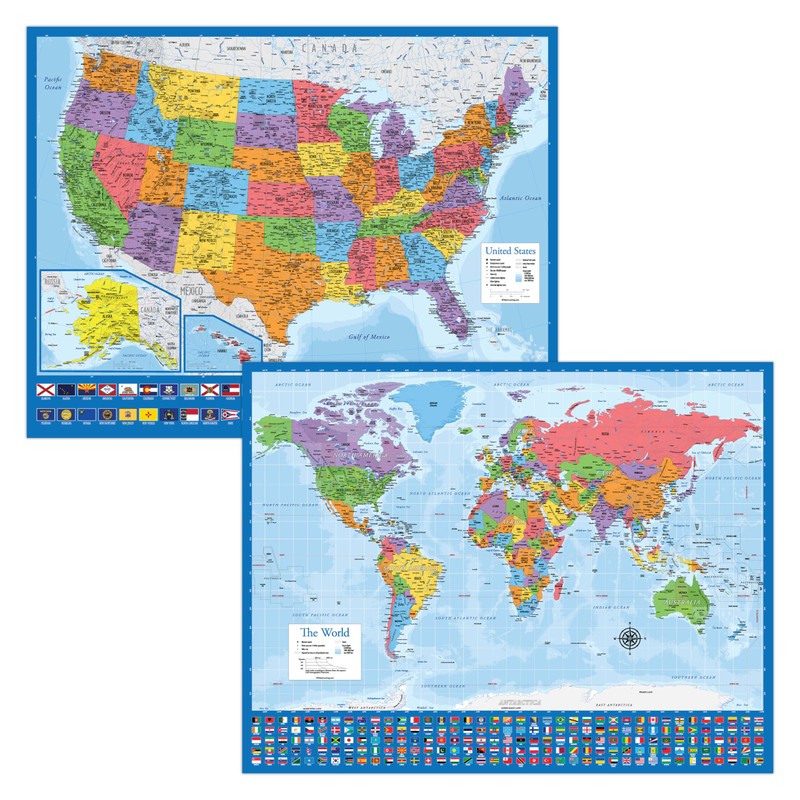2 Pack - Giant World Map & US Map Poster