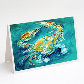 Caroline's Treasures By Chance Crab in Aqua blue Greeting Cards Pack of 8 Blank Cards with Envelopes Whimsical A7 Size 5x7 Blank Note Cards