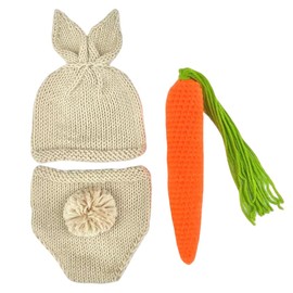 GIOECRY Rabbit Knit Hat Set, 3-piece Set, Newborn, Photo Clothing, Birthday Commemorative, Baby Shower, 100th Day Celebration, Commemorative Photo, Newborn Photo Bunny, Knit Hat, Pants, Carrot