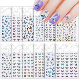 12 Sheets Butterfly Nail Stickers, 5D Embossed Glitter Color Butterfly Nail Art Decals 3D Self Adhesive Colorful Butterfly Nails Stickers for Women Girls Manicure Art Decoration 807-13