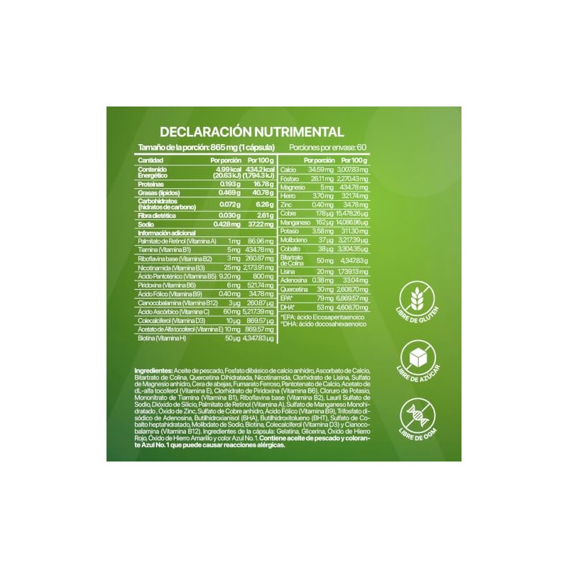 Multivitamínico con Omega 3, Quercetina y Adenosina | Vitaminas A,