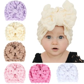 Juego de 6 Piezas Gorros y Turbantes para Niños y Niñas de 0 a 6 Meses, Accesorios para el Cabello