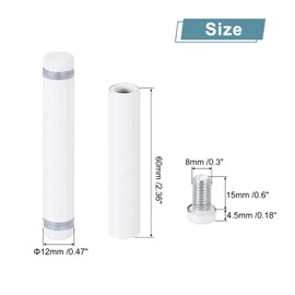 QUARKZMAN Pack of 4 Stainless Steel Wall Spacers, 12 x 70 mm Standoff Bolts, Spacer Screws for Acrylic Glass, Sign Holder, Advertising Boards, White