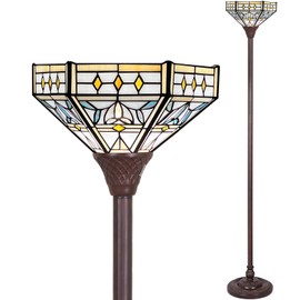 Capulina Tiffany Torchiere Floor Lamp 70 Inches Tall Industrial Dark Bronze Pole Mission Hexagon Virgin Style Stained Glass Torch Standing Light Decor for Living Room Bedroom Home Office