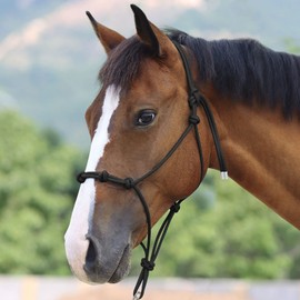 Harrison Howard Rope Halters for Horses Super Sturdy Horse Rope Training Halter with 4 Knot 1/4" Stiff Halter Cord Size Standard - Black