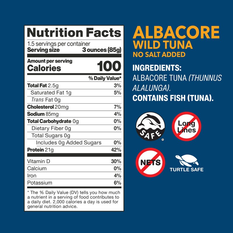 Wild Planet Wild Albacore Tuna, No Salt Added, Canned Tuna,
