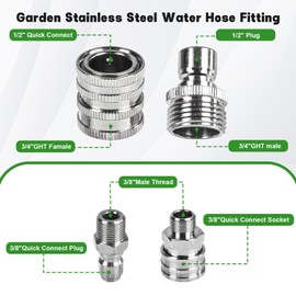 succulentlovers 6PCS Pressure Washer Quick Connect Fittings - Stainless Steel Garden Hose Quick Connect Pressure Washer Adapter Set Includes 4PCS 3/4 Inch & 2PCS 3/8 Inch Quick Release Hose Connector