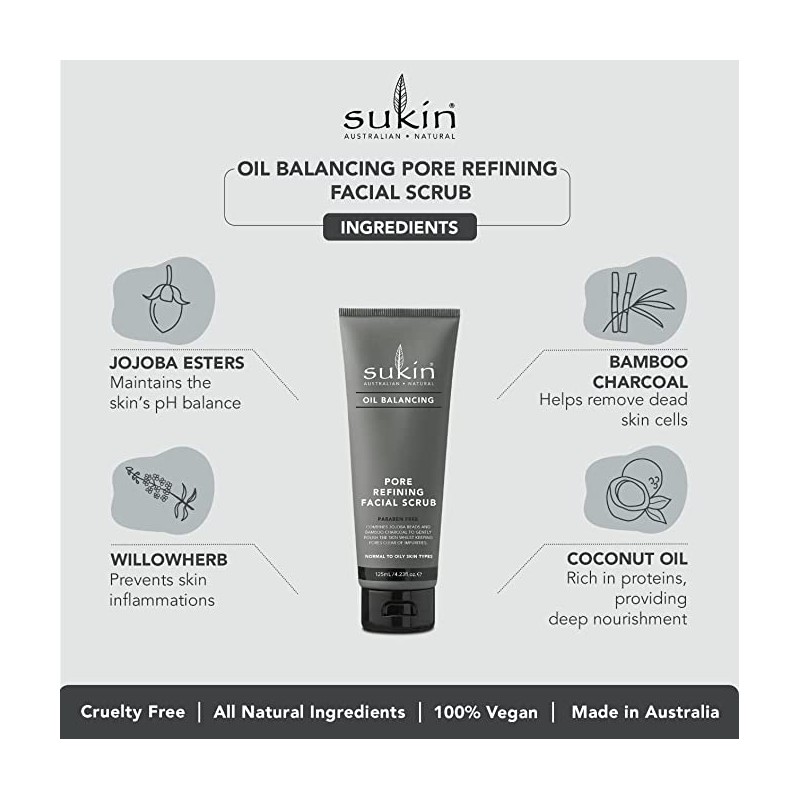 Sukin Oil Balancing Plus Charcoal Pore Refining Facial Scrub 125ml