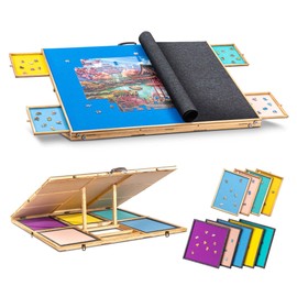 Tektalk 2000 Piece Jigsaw Puzzle Board with 4 Sorting Drawers & 5 Felt Trays, Puzzle Table with Cover & Handle, Storing for 2000, 1500, 1000, 500 Jigsaw Puzzle Pieces