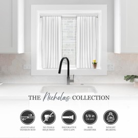 Kenney Nicholas Twist & Fit No Tools Tension Curtain Rod, 48 to 84 Inches, Brushed Nickel Silver Extendable, Easy Install