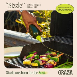 Graza Graza Sizzle Extra Virgin Olive Oil, Cooking Oil - High Polyphenol Peak Harvest EVOO Cooking Oil in a Squeeze Bottle - Single Origin Olive Oils from Spain - 25.3 Fl Oz (750ml)