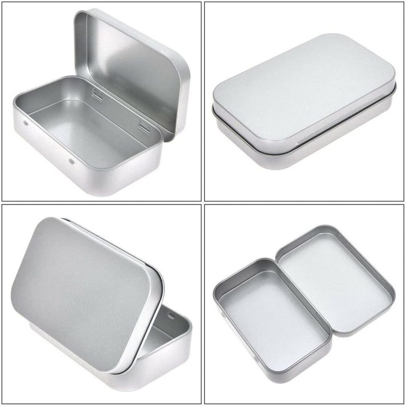 6X Metal Hinged Tin Box Container Blank Portable Small Storage