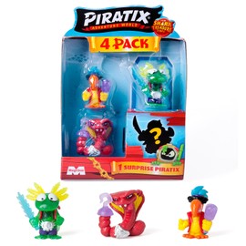 PIRATIX ADVENTURE WORLD Shark Treasure Series 4 Pieces Includes 4 Piratix, 1 Inch Glass and 1 Surprise and 4 Inch Crystal Accessories, Pack of 6
