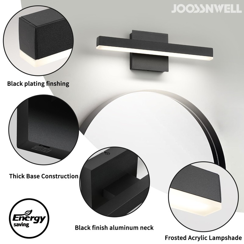 Joossnwell Black Bathroom Vanity Light Fixtures Dimmable 5CCT LED Bathroom