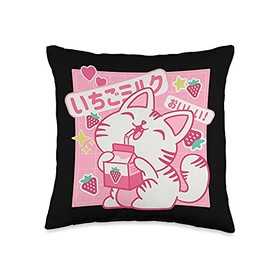 Strawberry Milk Cat Co. Inc. Strawberry Milk Cat Throw Pillow, 16x16, Multicolor