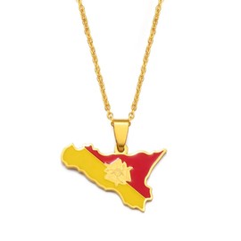 Hafrita Sicily Or Sicilian Regional Flag Map Italy Pendant Necklace For Women Men Stainless Steel Necklace