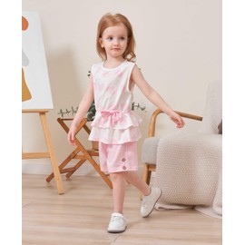GOLLUNER Kids Girl Clothes Heart Print Sleeveless Top and Shorts Baby Girl Summer Outfits Short Set(7-8T)