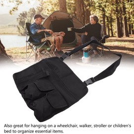 Camping Chair Hanging Bag, Camping Chair Armrest Pouch, Beach Chair Storage Bag for Hanging On Wheelchairs, Walkers Or Childrens Beds (Black)