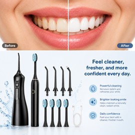 Oral Irrigator & Sonic Toothbrush Set for Daily Care – Cordless USB Water Flosser Kit with Multiple Nozzles
