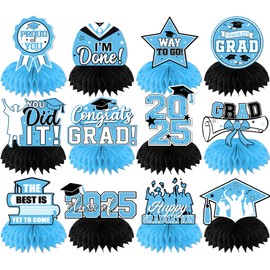 Sky Blue Graduation Decorations Honeycomb Centerpieces, 12Pcs Class of 2025 Graduation Centerpieces for Tables Light Blue Graduation Decorations 2025 Congrats Grad Graduation Table Decorations