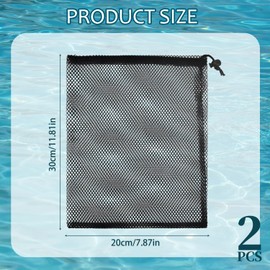 SUBTAVIK 2Pcs Mesh Drawstring Bags - Large Black Mesh Nylon Net Bags for Swimming, Beach, Pool (20x30cm)