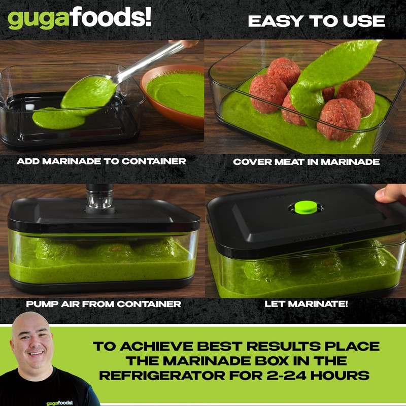 Guga Foods Vacuum Seal Marinade Container Set, Air Sealed Pump,
