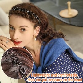 4PCS Braided Bangs Clips and Headbands – Hollow Toothed Hair Braiding Tools, Lightweight Hair Accessories for Women and Girls, Black & Brown