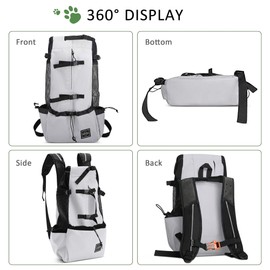 ALLSOPETS Dog Carrier Backpack, Portable, Adjustable Dog Backpack for Small, Medium, Large Dogs, Pet Backpack for Travel, Hiking, Mountaineering, Camping (Silver Grey, M)