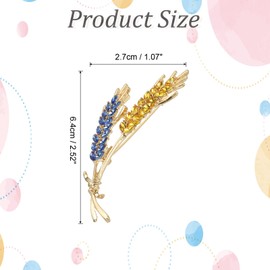 PATIKIL Rhinestone Wheat Ear Brooch Pins, Fashion Crystal Flag the Ear of Wheat Flower Brooch Pin Lapel Pins for Women Suits Clothes Dress Bouquet Coat Hat Bag, Blue(L)/Yellow(R)