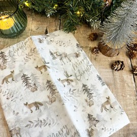 Silver Deer Christmas Wrapping Tissue Paper, Festive Animals Wrap, Christmas Wrap Tissue, Traditional Christmas 5 Sheets