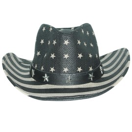 Vamuss Vintage USA American Flag Cowboy Hat w/Western Shape-It Brim (Black-Grey)