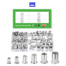 uxcell 160Pcs Rivet Nut Flat Head, M3, M4, M5, M6, M8, M10 Aluminum Alloy Insert Nuts Knurled Body
