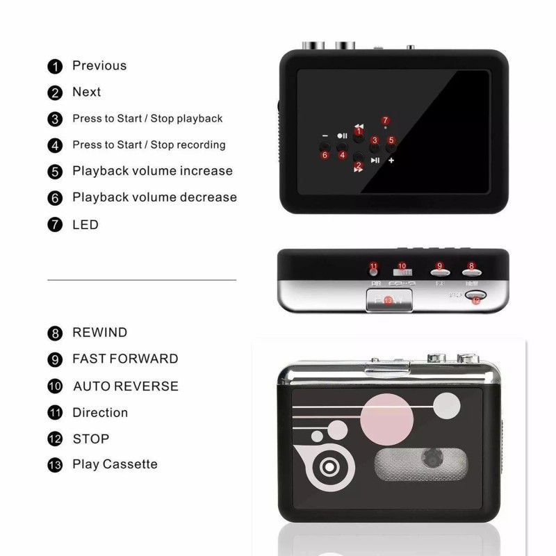 Digitnow Cassette Player , Portable Converter Recorder Convert Tapes to