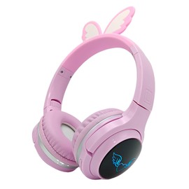 YLFASHION Kids Wireless Headphones with 7-Color RGB LED Lights, Long Battery Playtime, Ultra-Soft Over-Ear for School Travel, Pink Butterfly Wings