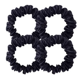 Hair Band,Small Hair Scrunchies for Woman,Satin Elastic Bands Scrunchies,Skinny Hair Bobbles,Black Hair Elastics Traceless Anti-Frizz Hair Tie ponytail Holders Girls Kids Adult Use (4pcs） (4 Small)