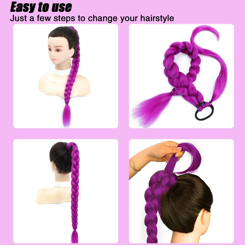 36 Inch Purple Hair Extensions Pre-Braids Braiding Hair for Cosplay
