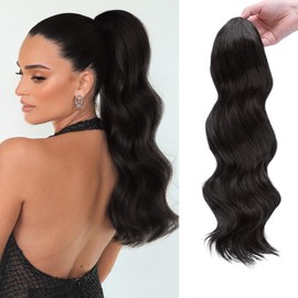 HSLHDI Claw Clip Ponytail Extension,20 Inch Brown Black Curly Wavy Ponytail Claw Clip in Hair Extension for Women Fluffy Natural Looking Synthetic Hairpiece for Daily Use(20 Inch,Brown Black)