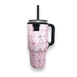 Lit Handlers 40oz Handled Tumbler Sleeve With Carrying Straps - Pattern: Nurse Leopard