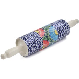 Polish Pottery 14¾-inch Rolling Pin (Spotted Garden Theme) Signature UNIKAT + Certificate of Authenticity
