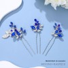 Heread Blue Crystal Bride Wedding Hair Pins Silver Rhinestones Bridal